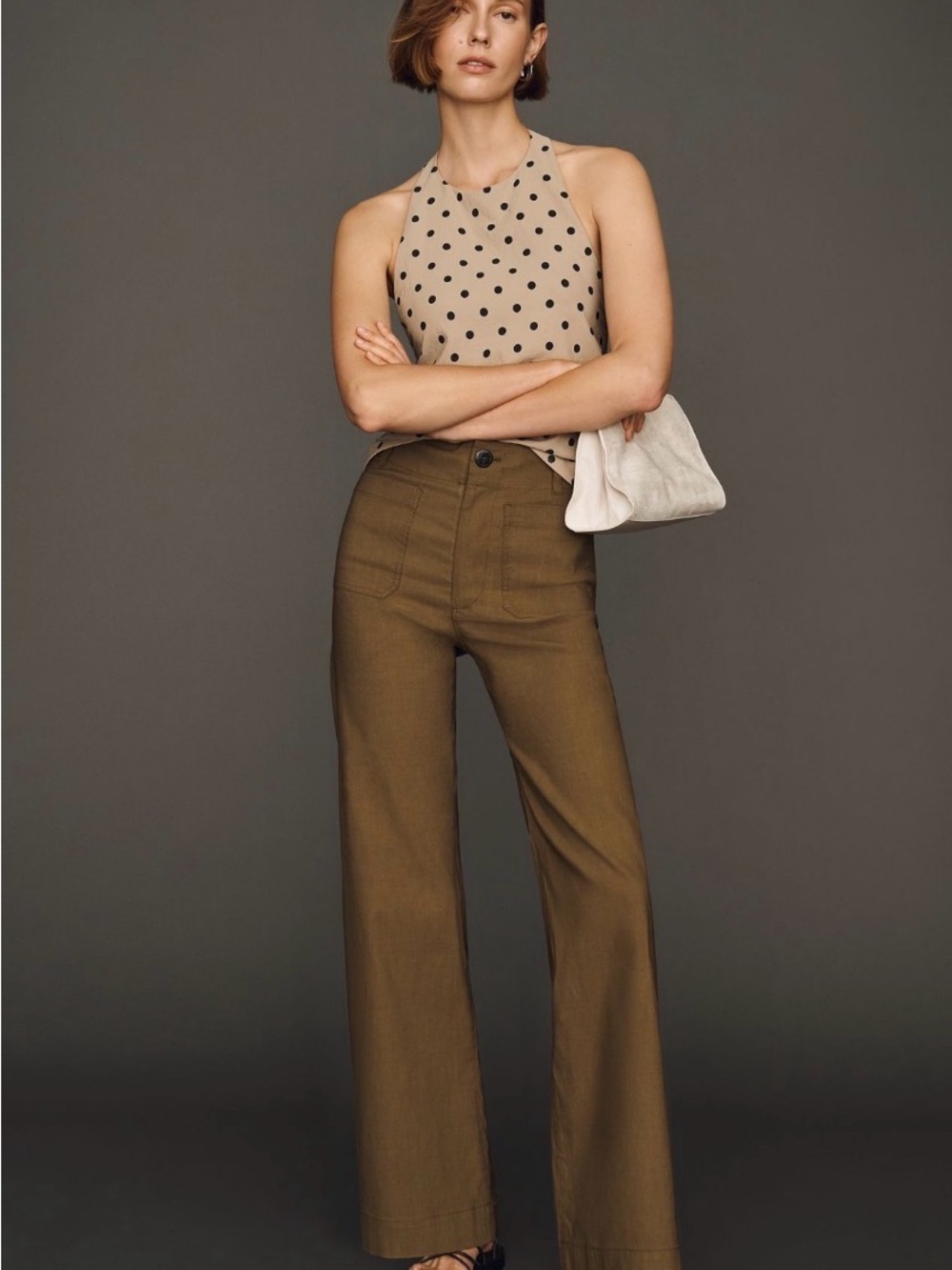 Maeve Olive High-Rise Wide-Leg Pants